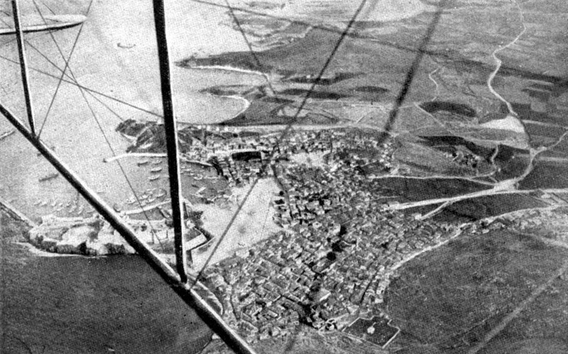 Aerial view of a Turkish town on the Dardanelles taken by a French aircrew during the Battle of Gallipoli, 1915.