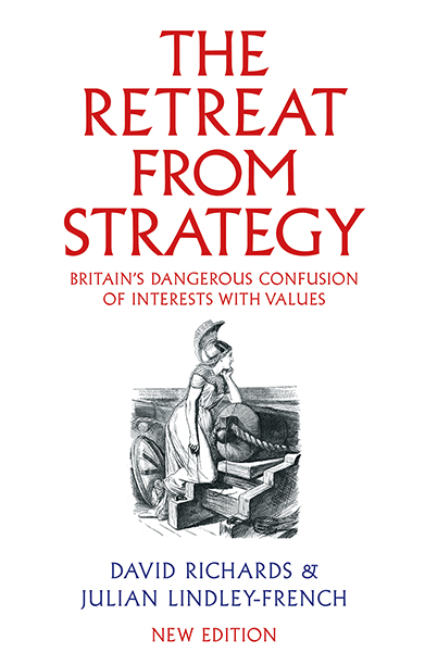 'The Retreat from Strategy' book cover showing an image of a despondent Greek war goddess