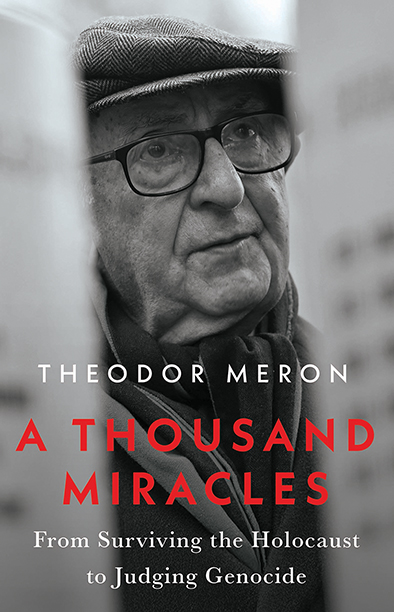 Front cover of A Thousand Miracles showing a black and white photo of the elderly bespectacled author gazing out.