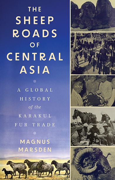 Book cover of The Sheep Roads of Central Asia showing various historic photos of sheep.